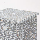 FLORAL-GREY MOTHER OF PEARL THREE DRAWER BEDSIDE TABLE - Art and craft furniture