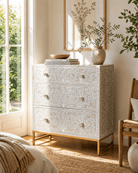 FLORAL-GREY MOTHER OF PEARL THREE DRAWER CHEST OF DRAWER - Art and craft furniture