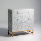 FLORAL-GREY MOTHER OF PEARL THREE DRAWER CHEST OF DRAWER - Art and craft furniture