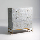 FLORAL-GREY MOTHER OF PEARL THREE DRAWER CHEST OF DRAWER - Art and craft furniture