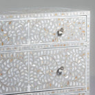 FLORAL-GREY MOTHER OF PEARL THREE DRAWER CHEST OF DRAWER - Art and craft furniture