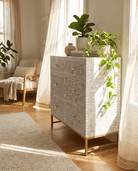 FLORAL-GREY MOTHER OF PEARL THREE DRAWER CHEST OF DRAWER - Art and craft furniture