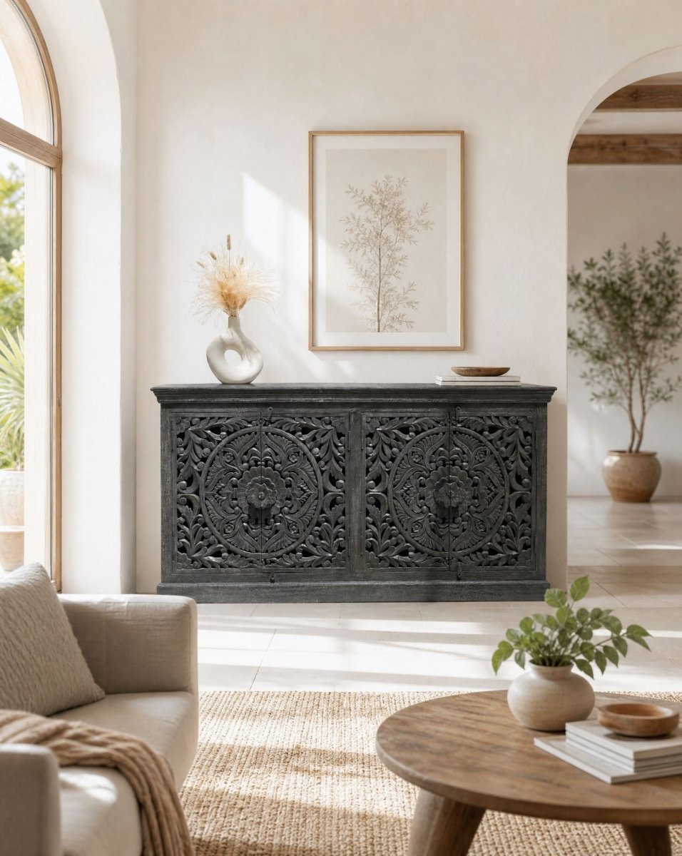 Florven Four Door Carved Sideboard - Art and craft furniture