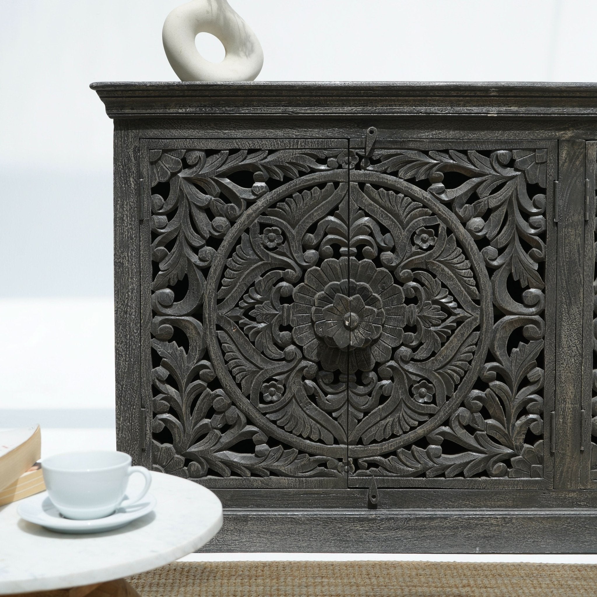 FLORVEN FOUR DOOR CARVED SIDEBOARD - Art and craft furniture