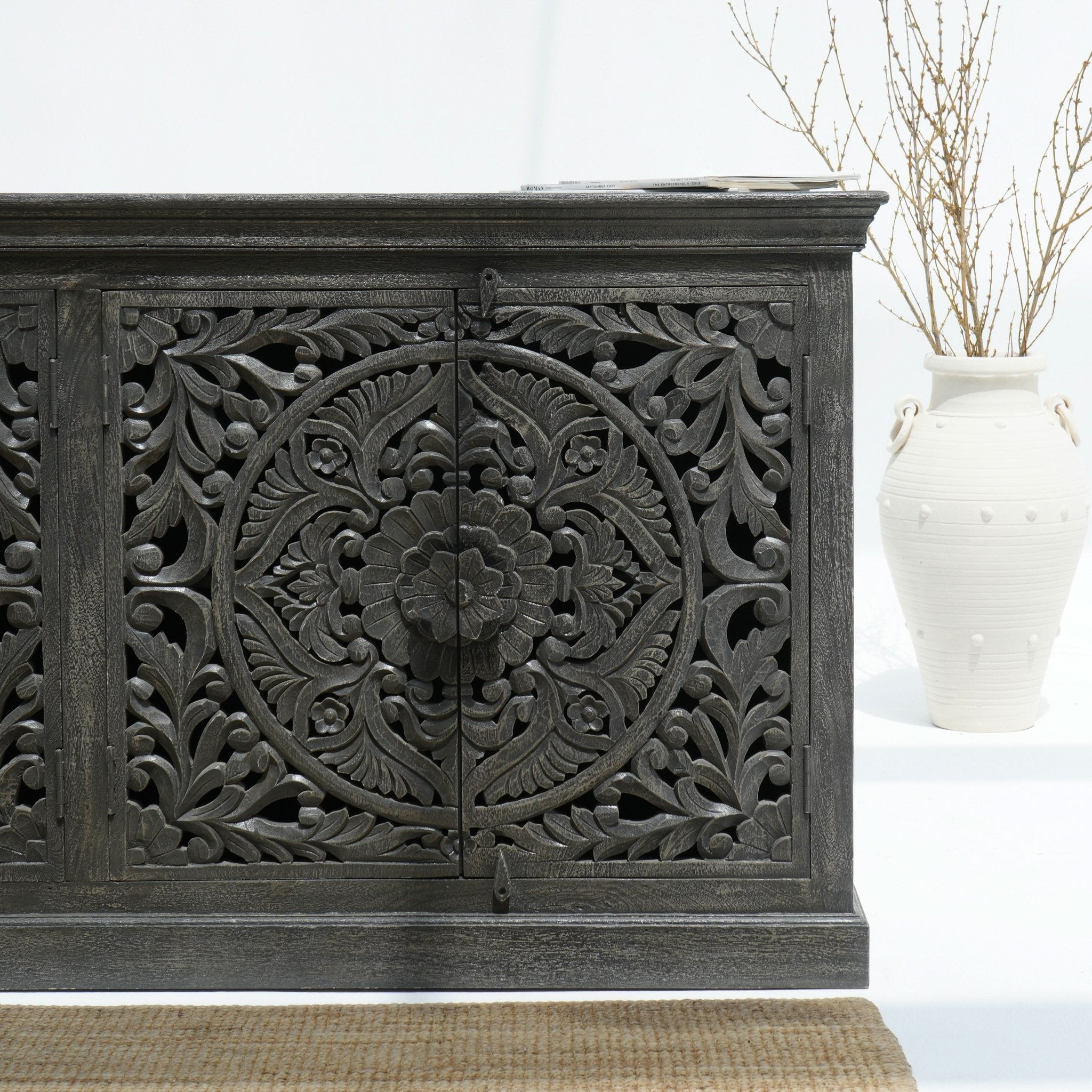 FLORVEN FOUR DOOR CARVED SIDEBOARD - Art and craft furniture