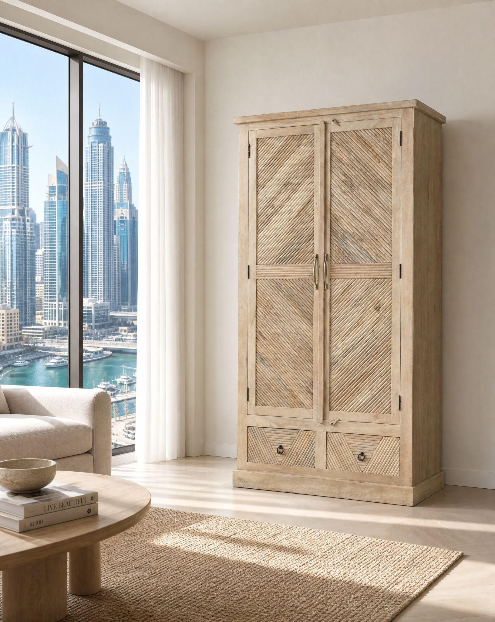 Fluted Mango Wood Cabinet - Art and craft furniture