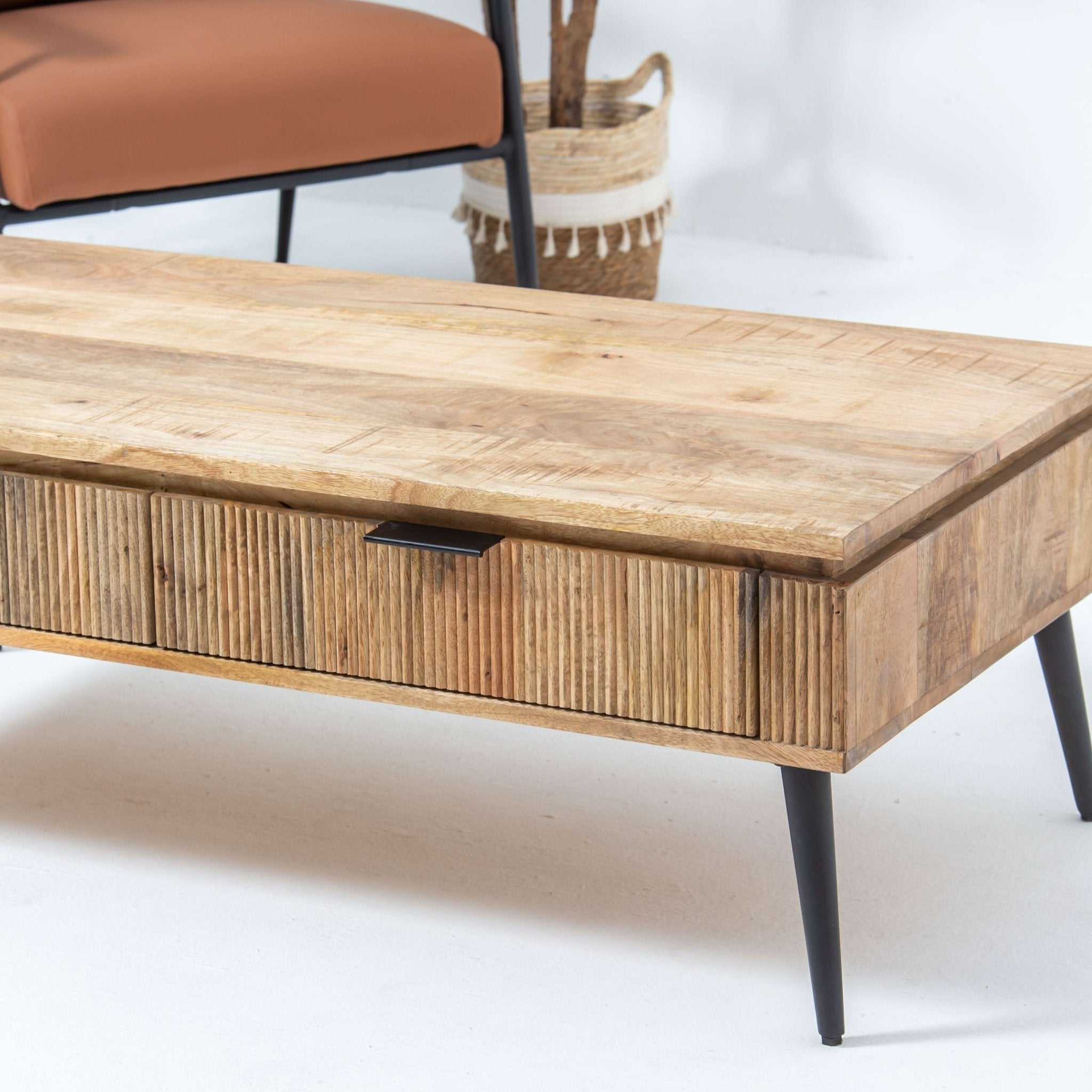 FLUTELINE WOODEN TWO DRAWER COFFEE TABLE - Art and craft furniture