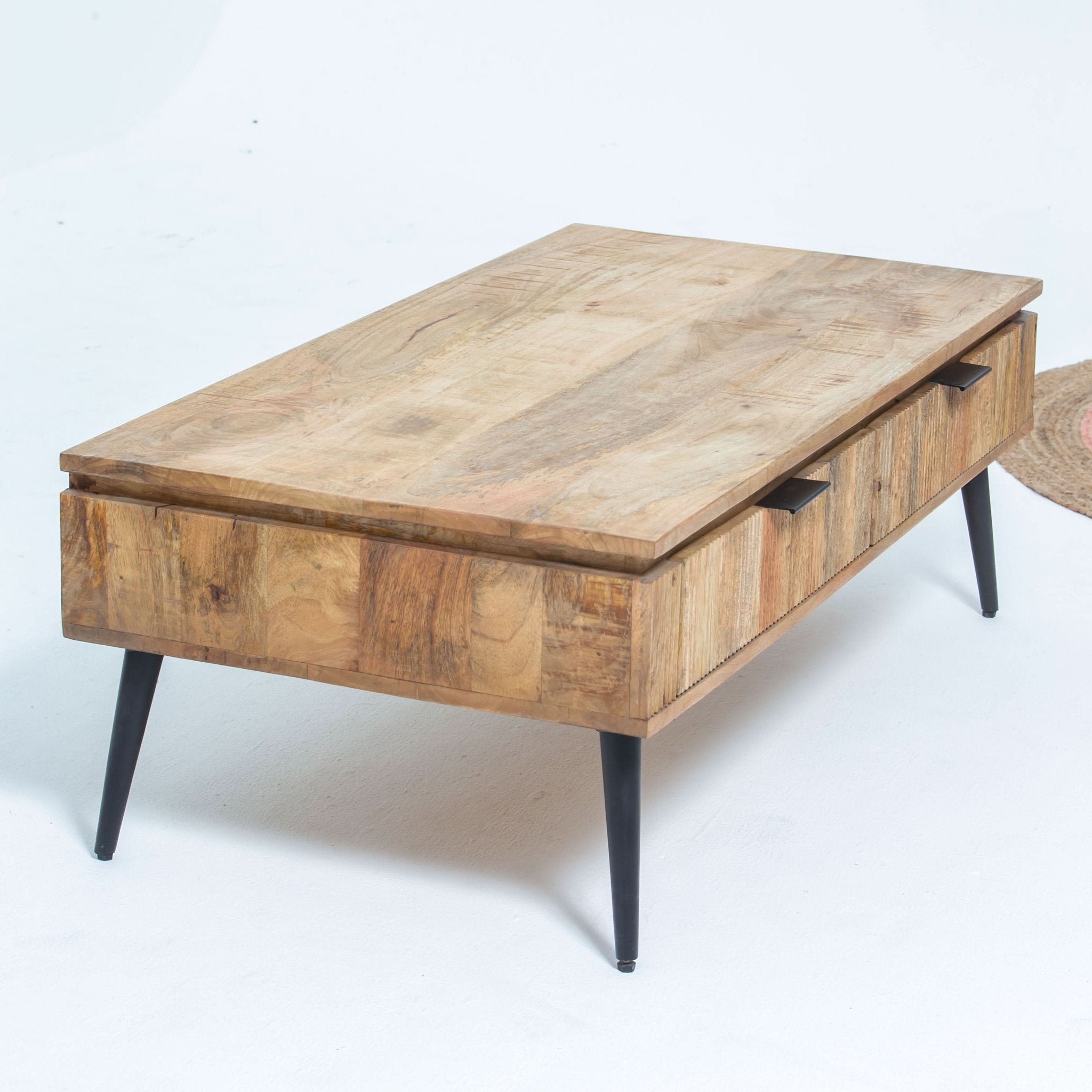 FLUTELINE WOODEN TWO DRAWER COFFEE TABLE - Art and craft furniture
