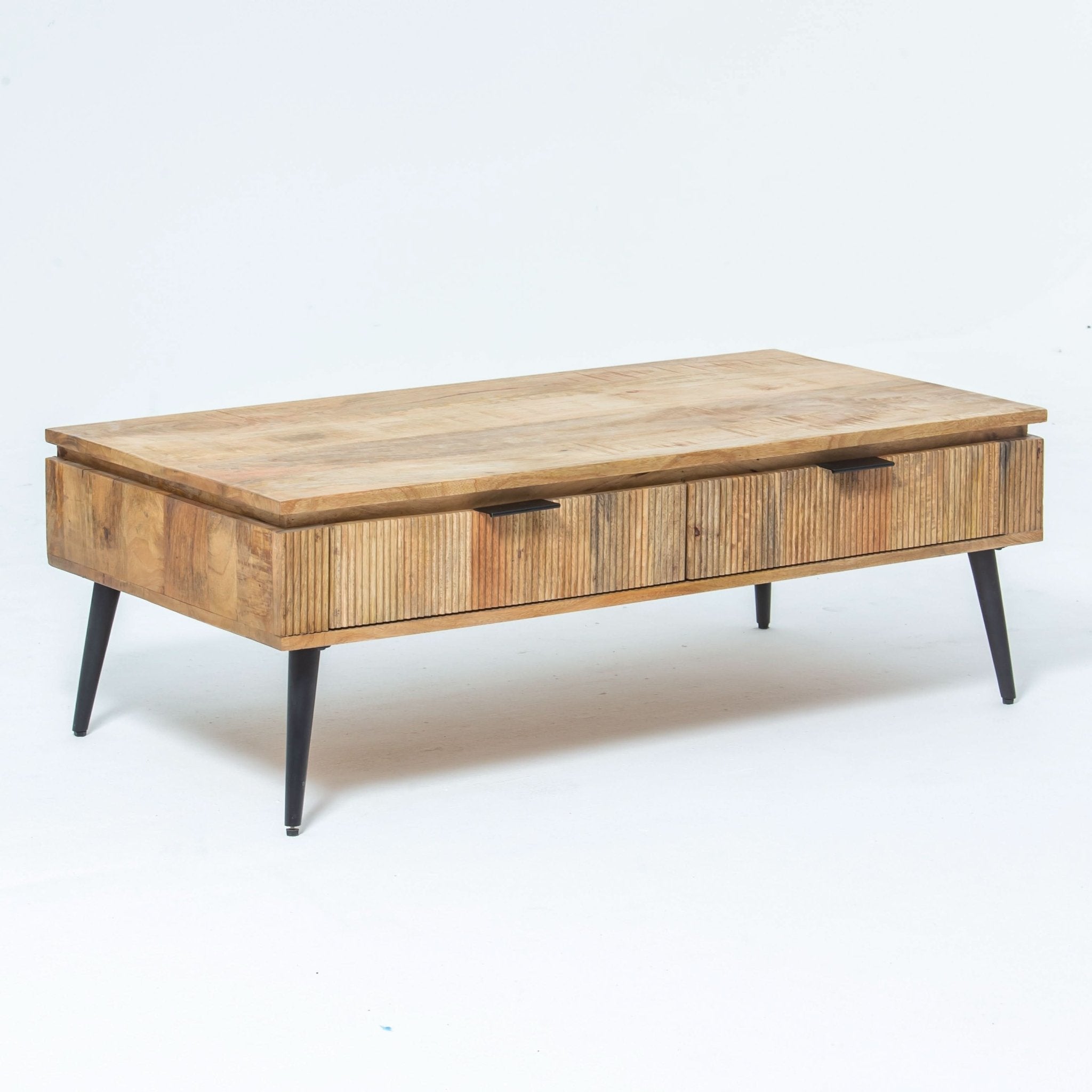 FLUTELINE WOODEN TWO DRAWER COFFEE TABLE - Art and craft furniture