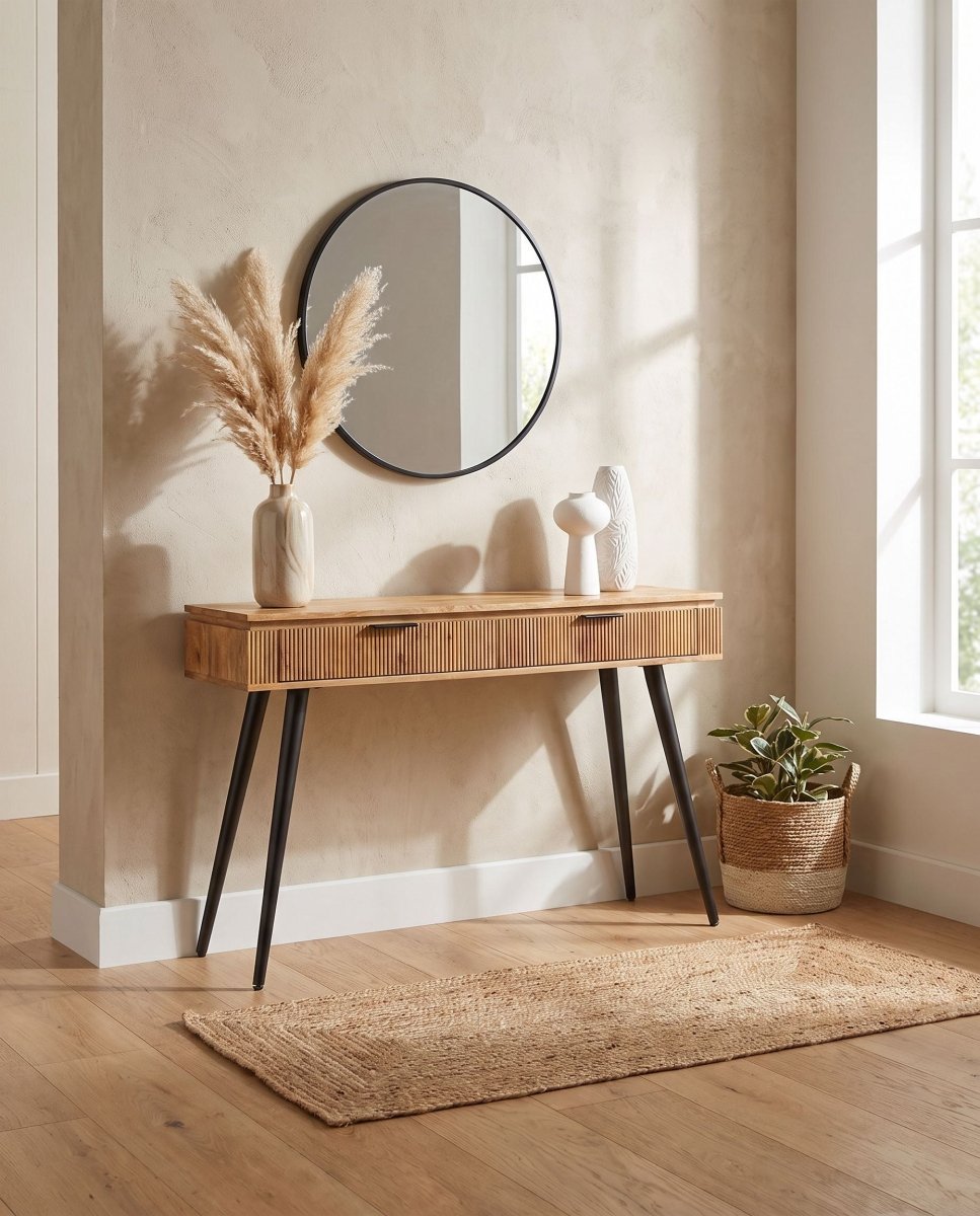 Fluteline Wooden Two Drawer Console Table - Art and craft furniture