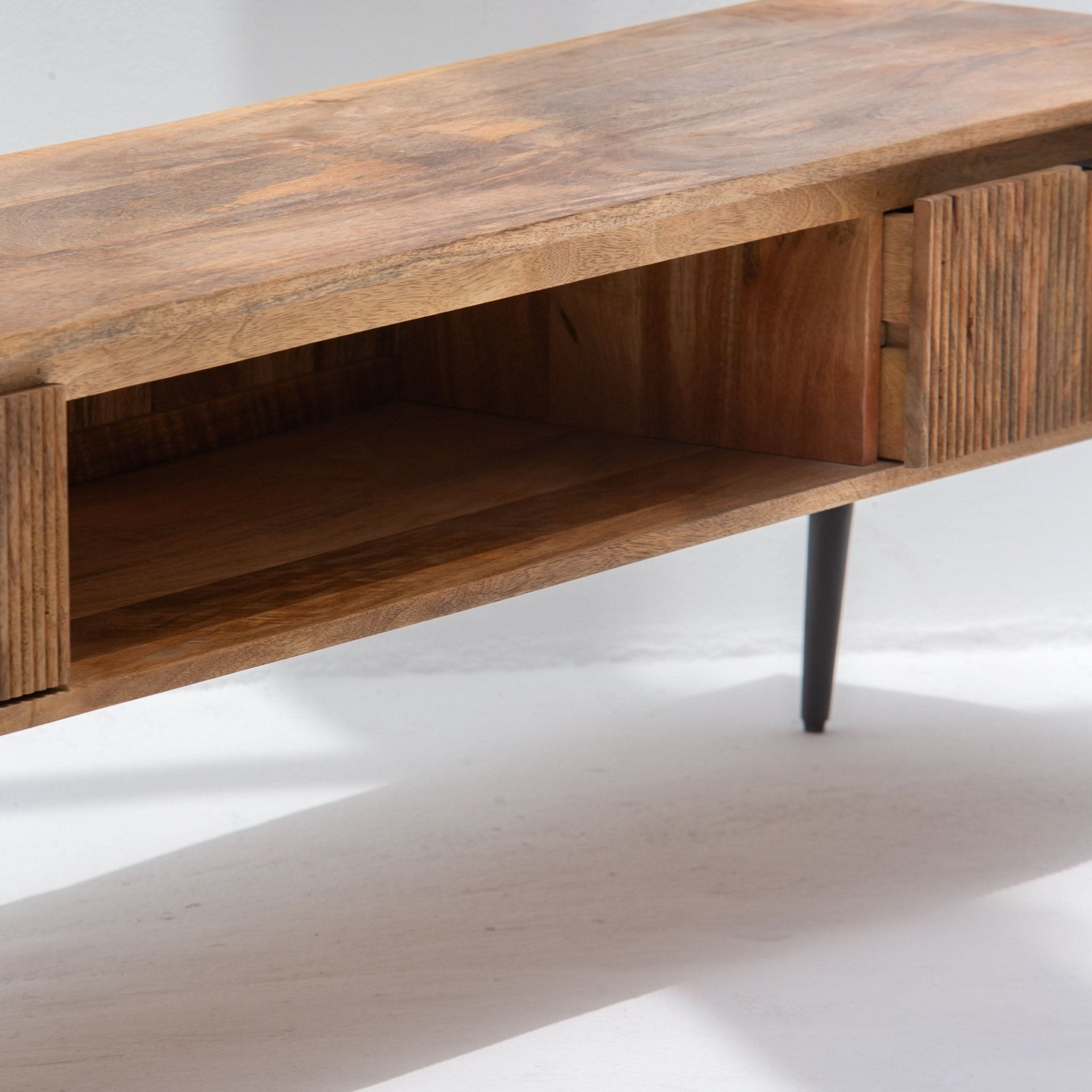 FLUTELINE WOODEN TWO DRAWER TV STAND - Art and craft furniture