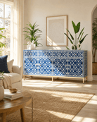 GEOMETRIC-BLUE MOTHER OF PEARL FOUR DRAWER DOOR SIDEBOARD - Art and craft furniture