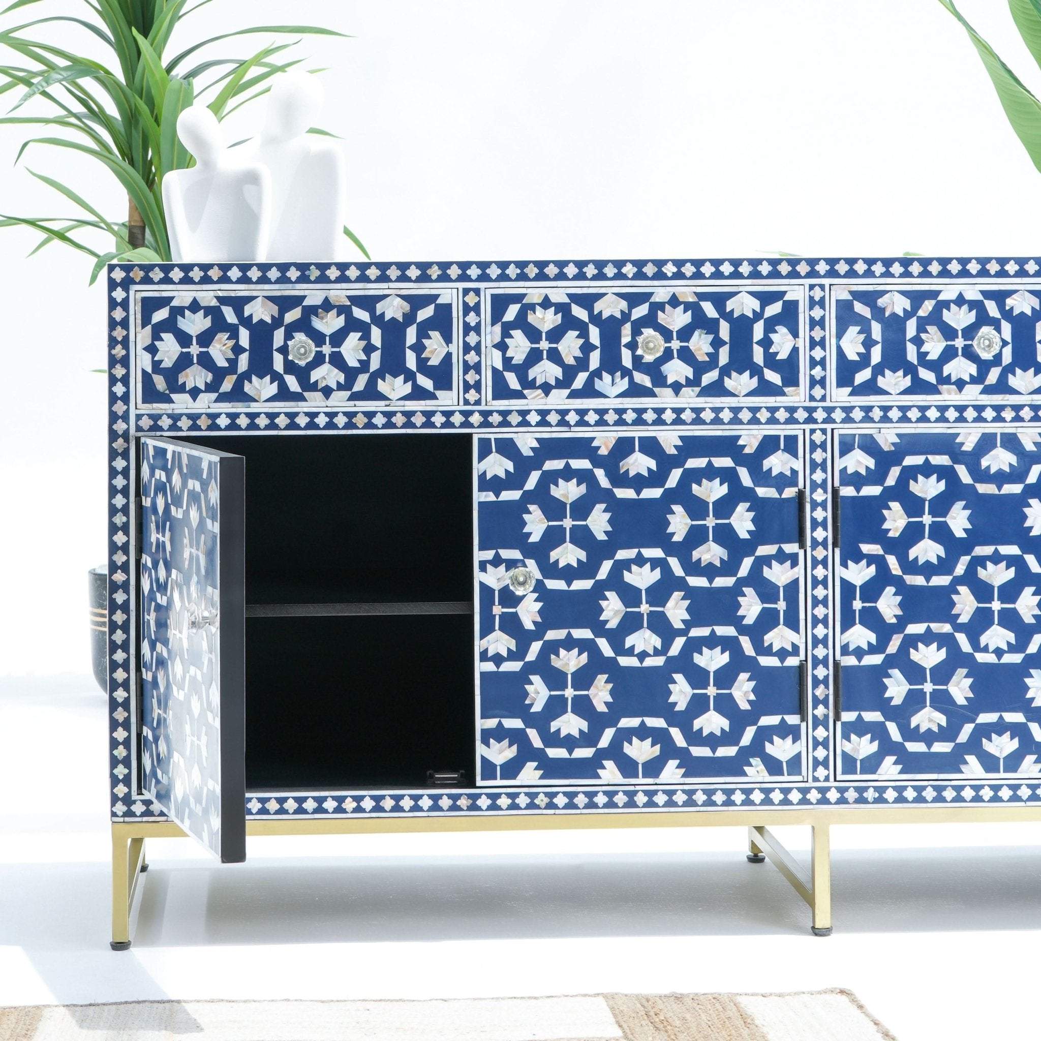 GEOMETRIC-BLUE MOTHER OF PEARL FOUR DRAWER DOOR SIDEBOARD - Art and craft furniture