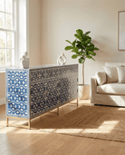 GEOMETRIC-BLUE MOTHER OF PEARL FOUR DRAWER DOOR SIDEBOARD - Art and craft furniture