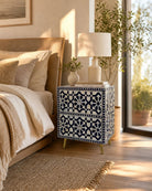 Geometric Blue Mother of Pearl Two Drawer Bedside - Art and craft furniture