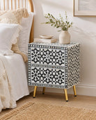 Geometric Grey Mother of Pearl Two Drawer Bedside - Art and craft furniture