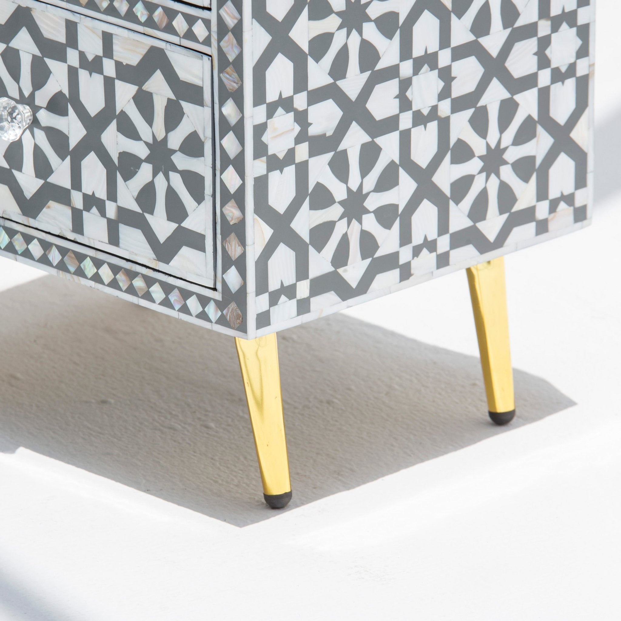 GEOMETRIC-GREY TWO DRAWER BEDSIDE TABLE - Art and craft furniture