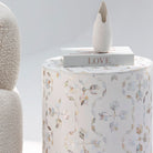 GEOMETRIC-WHITE MOTHER OF PEARL ROUND STOOL - Art and craft furniture