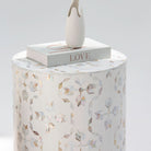 GEOMETRIC-WHITE MOTHER OF PEARL ROUND STOOL - Art and craft furniture