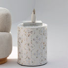 GEOMETRIC-WHITE MOTHER OF PEARL ROUND STOOL - Art and craft furniture