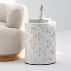 GEOMETRIC-WHITE MOTHER OF PEARL ROUND STOOL - Art and craft furniture