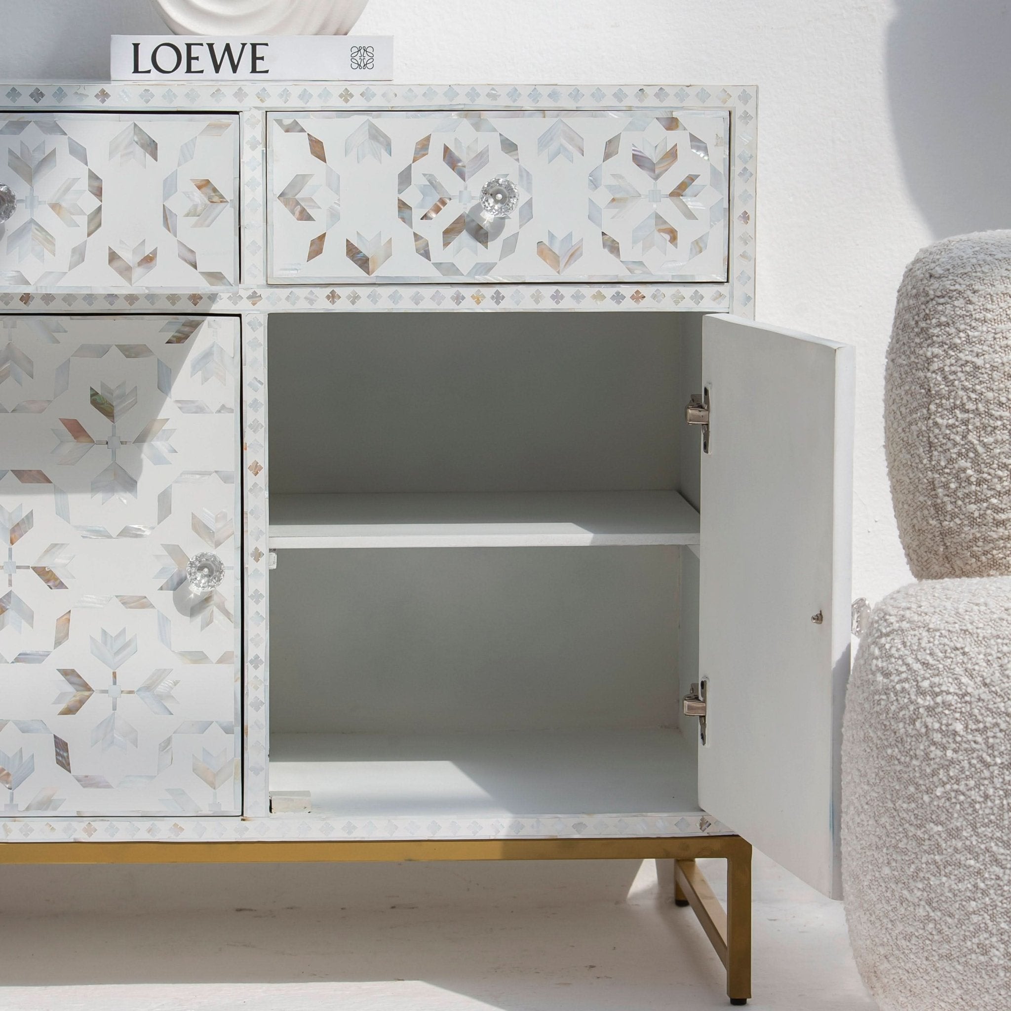 GEOMETRIC WHITE MOTHER OF PEARL SIDEBOARD - Art and craft furniture
