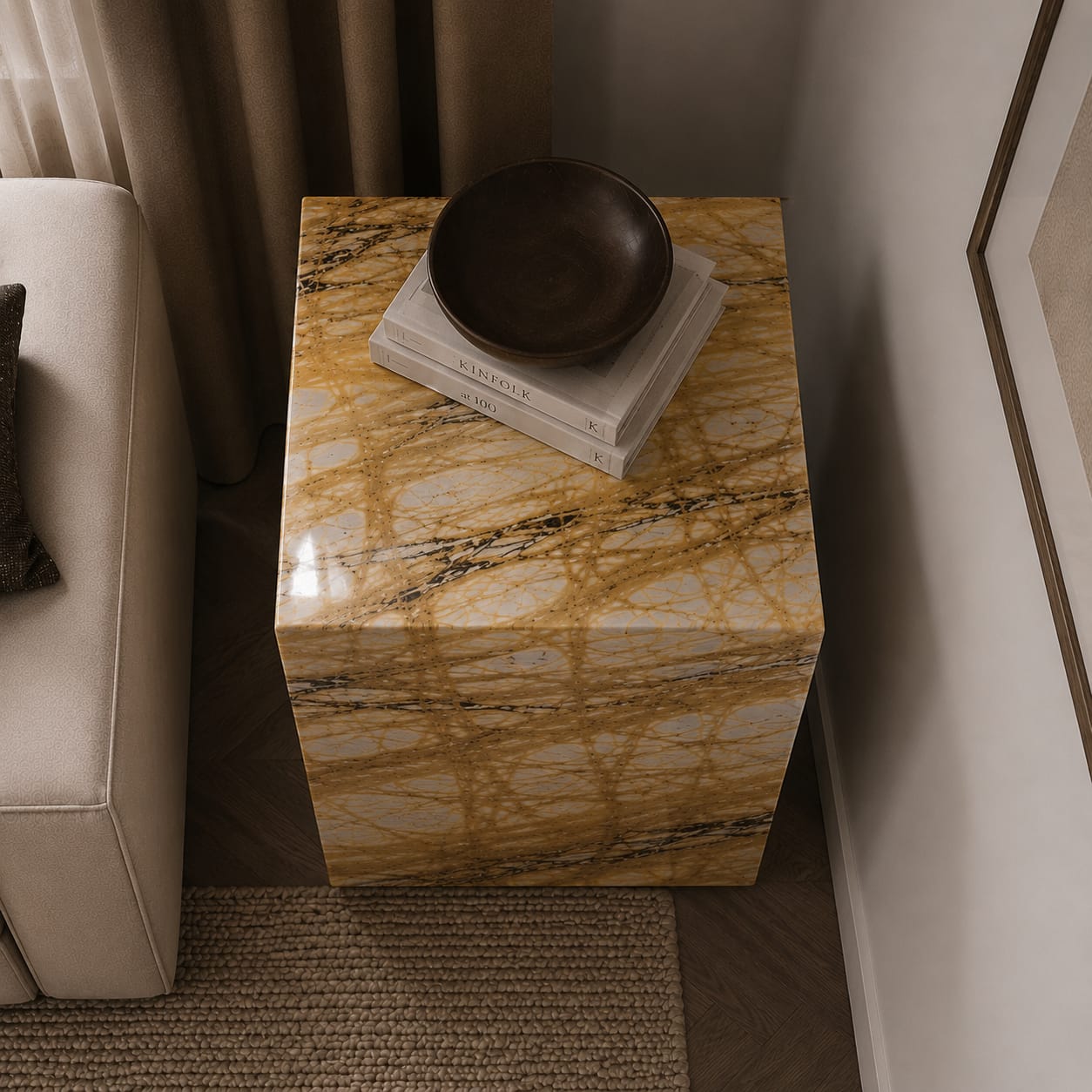 Giallo Siena Marble Plinth Polished Finish - Art and craft furniture