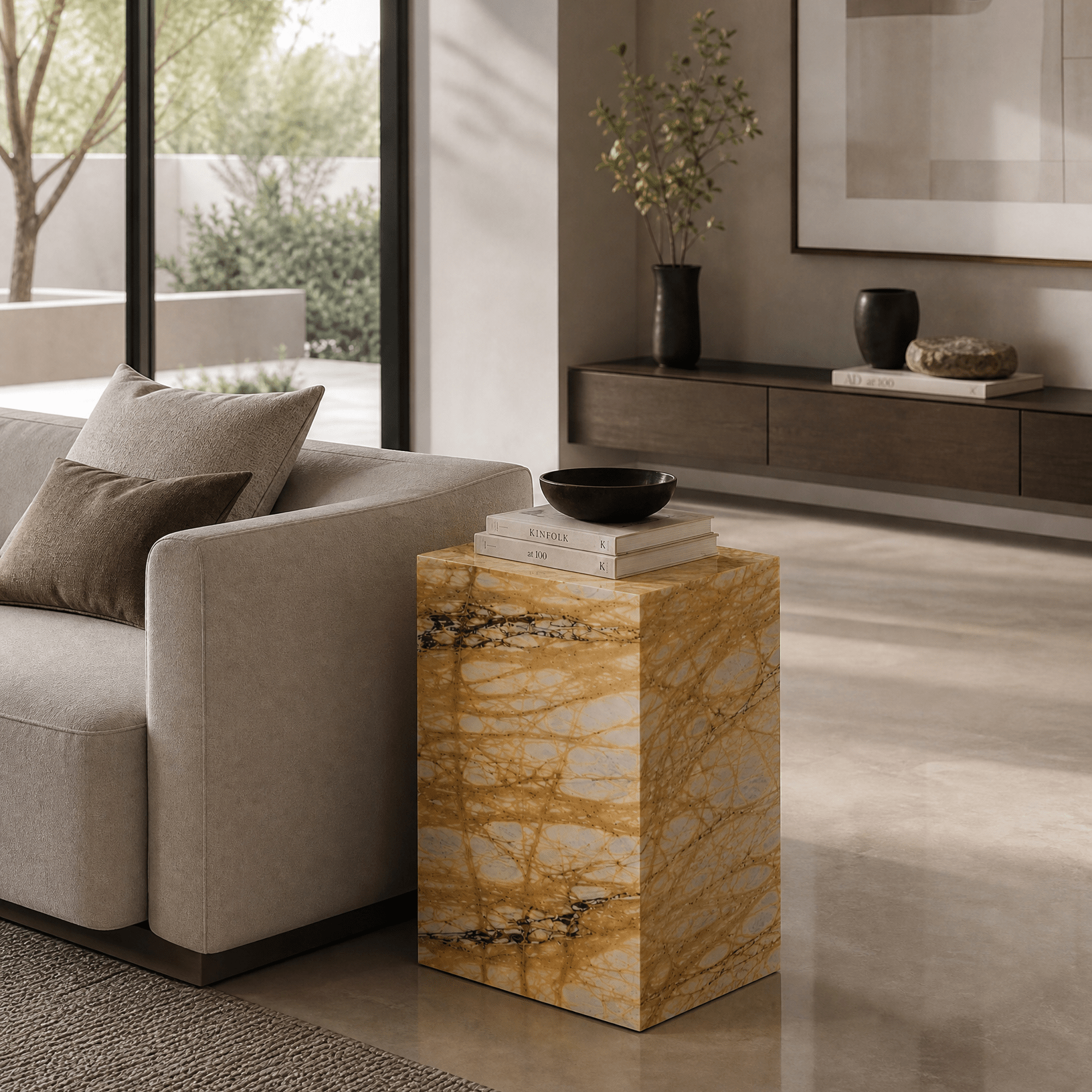 Giallo Siena Marble Plinth Polished Finish - Art and craft furniture