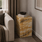 Giallo Siena Marble Plinth Polished Finish - Art and craft furniture