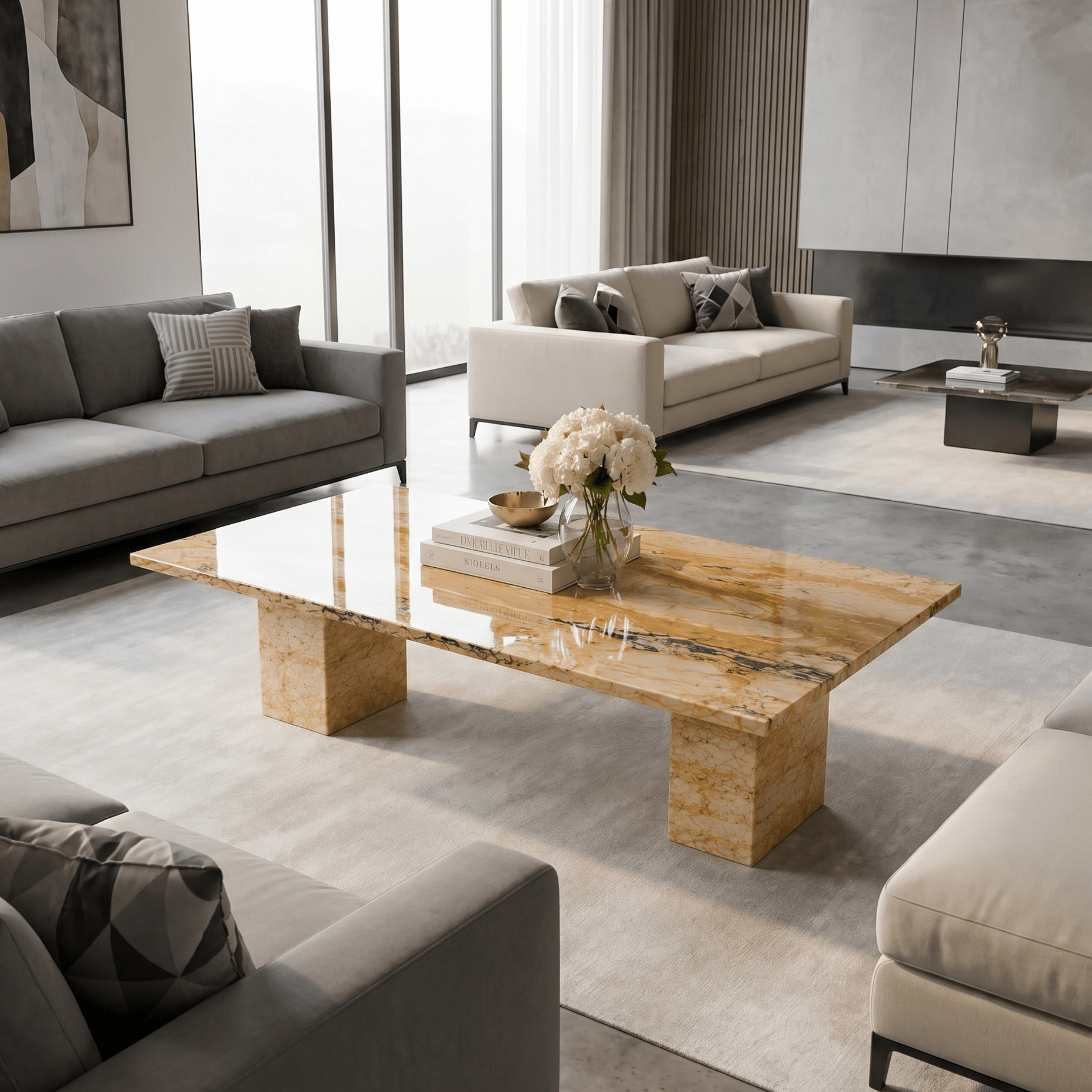 Giallo Siena Polished Marble Coffee Table - Art and craft furniture