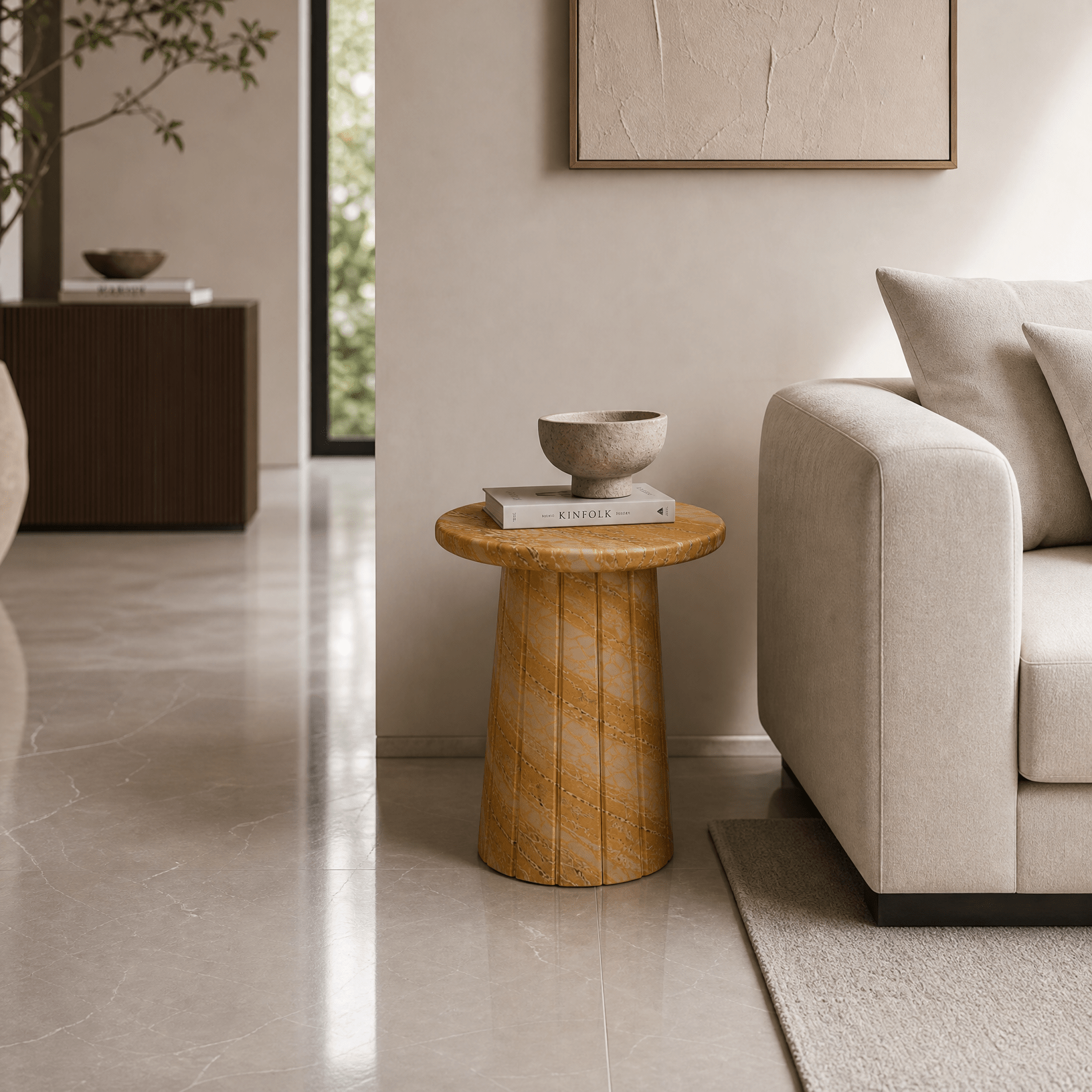 Giallo Siena Polished Marble Side Table - Art and craft furniture