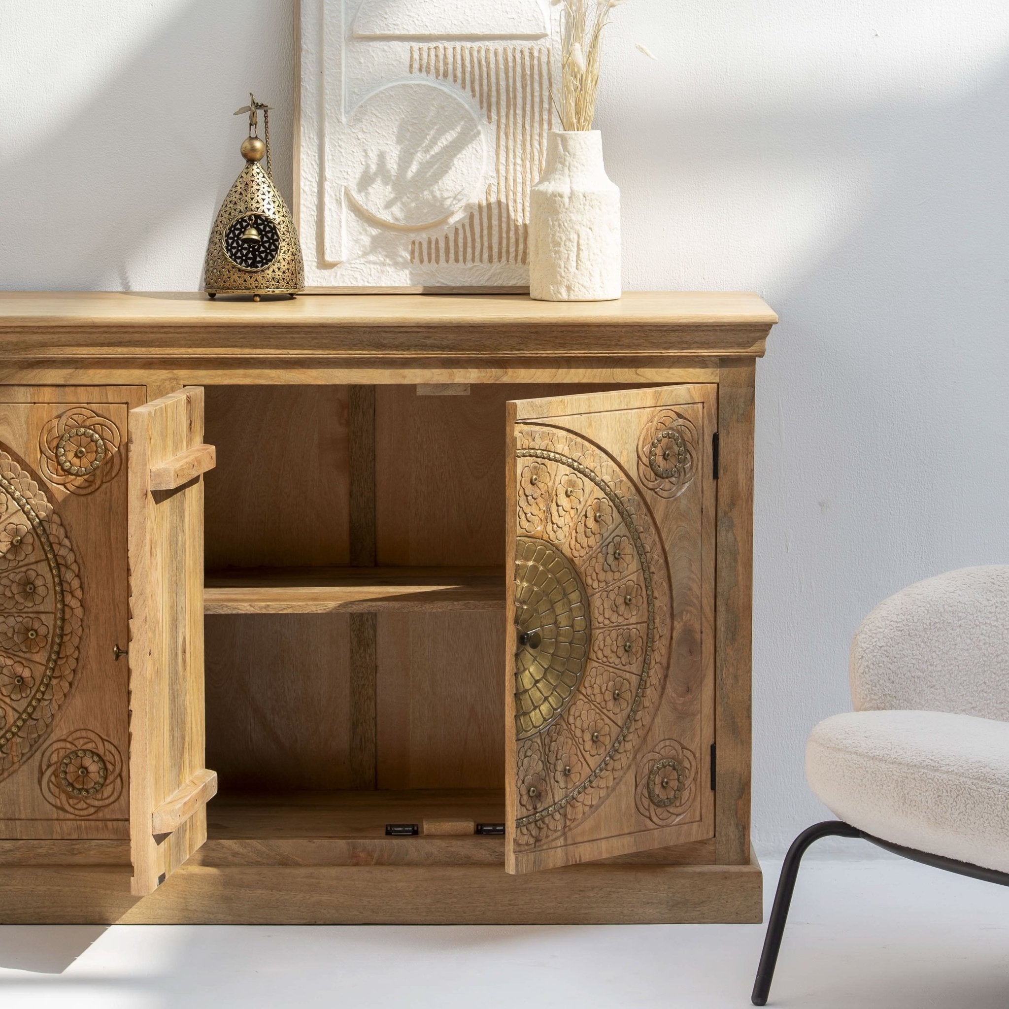 GOLD COAT WOODEN FOUR DOOR SIDEBOARD - Art and craft furniture
