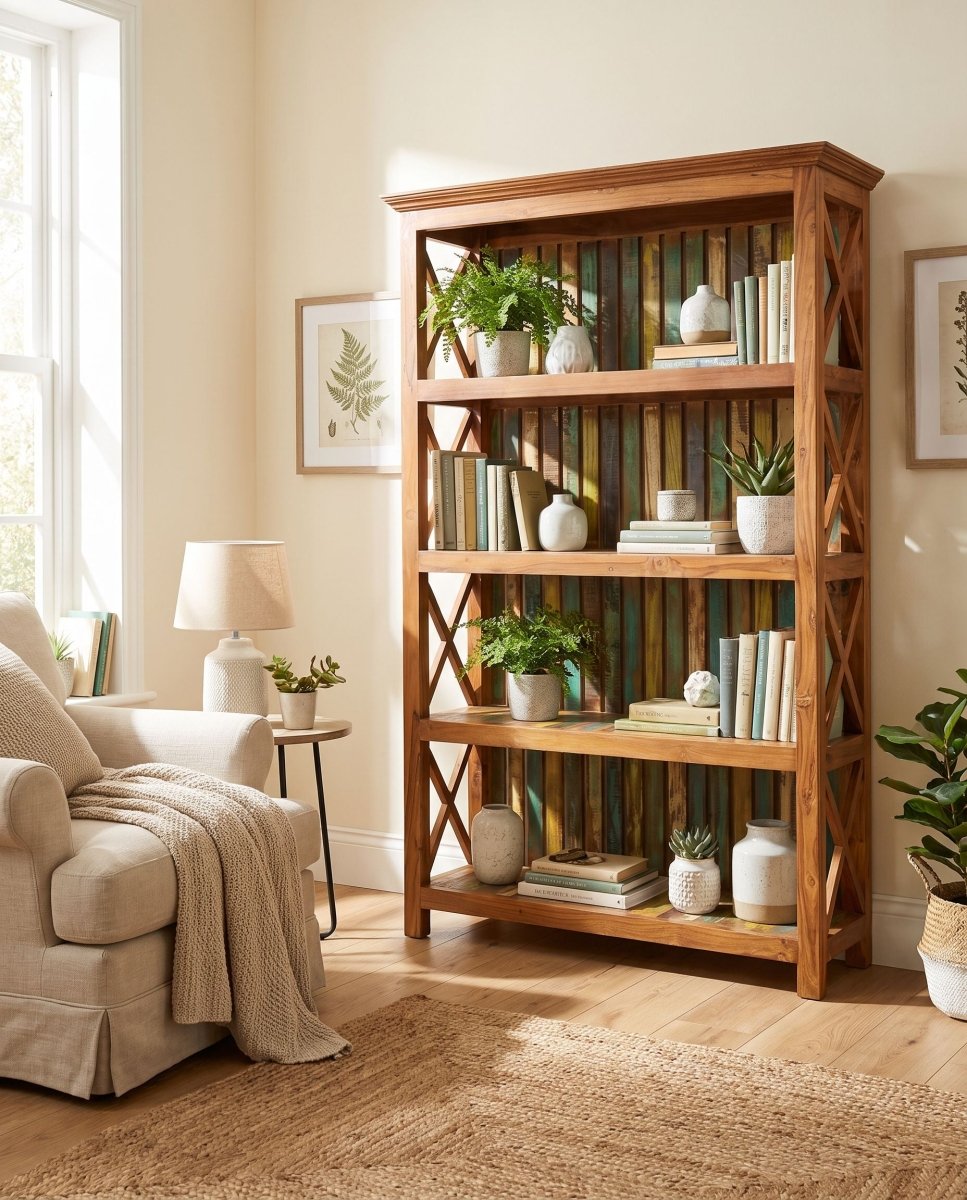 Graceful Teak Wood Bookshelf - Art and craft furniture