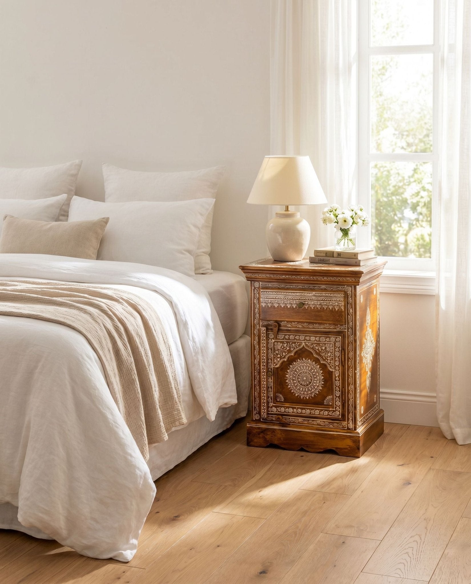Hand Painted Wooden Bed side table - Art and craft furniture