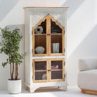 HAVELI WOODEN GLASS CARVING CABINET - Art and craft furniture