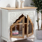 HAVELI WOODEN TWO GLASS DOOR CARVING SIDEBOARD - Art and craft furniture