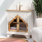 HAVELI WOODEN TWO GLASS DOOR CARVING SIDEBOARD - Art and craft furniture