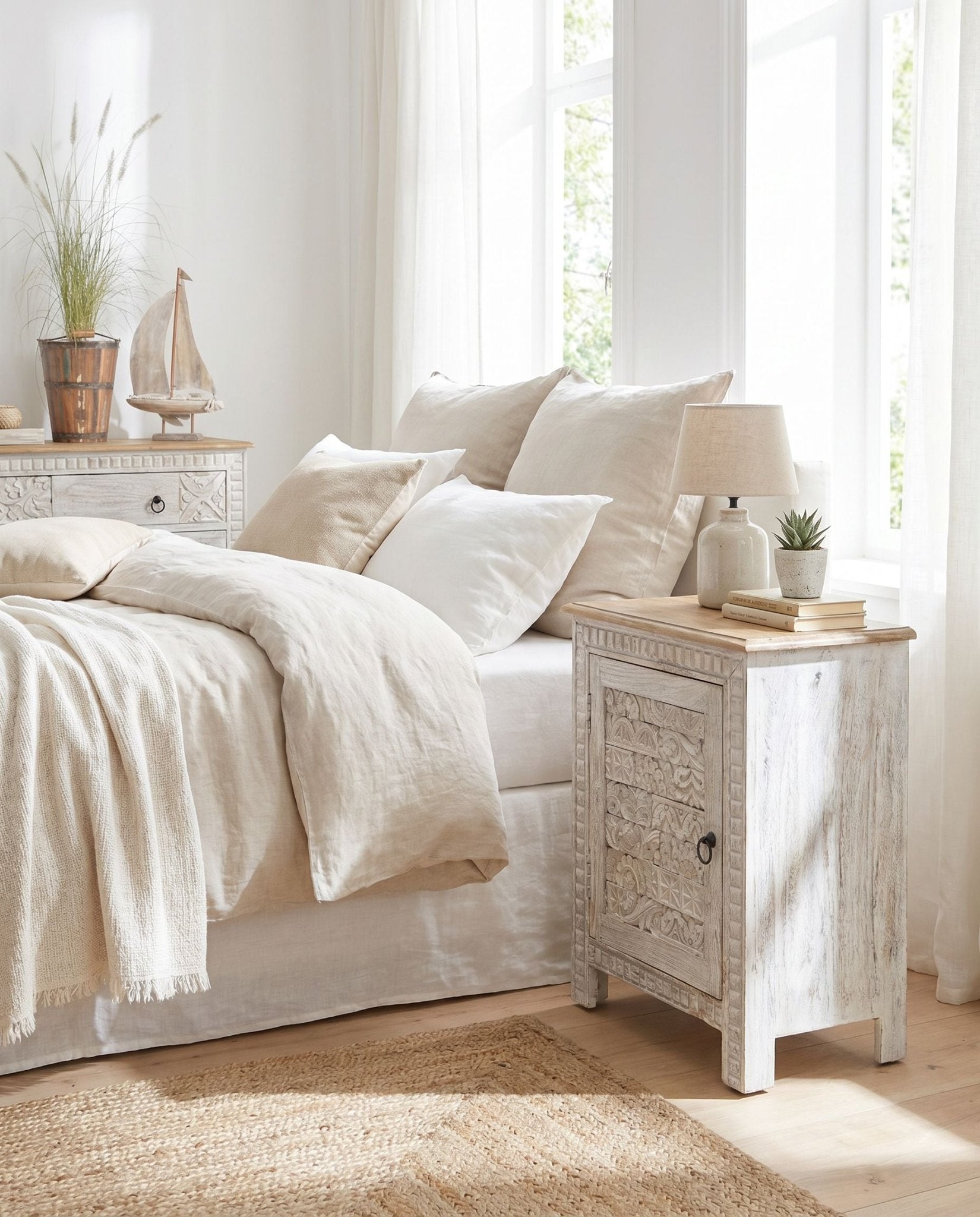 Heritage Carved Mango Wood Nightstand - Art and craft furniture