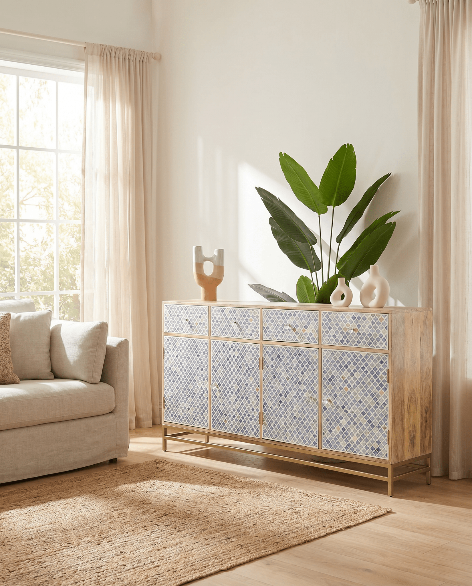 INLAY FOUR DRAWER FOUR DOOR SIDEBOARD - Art and craft furniture