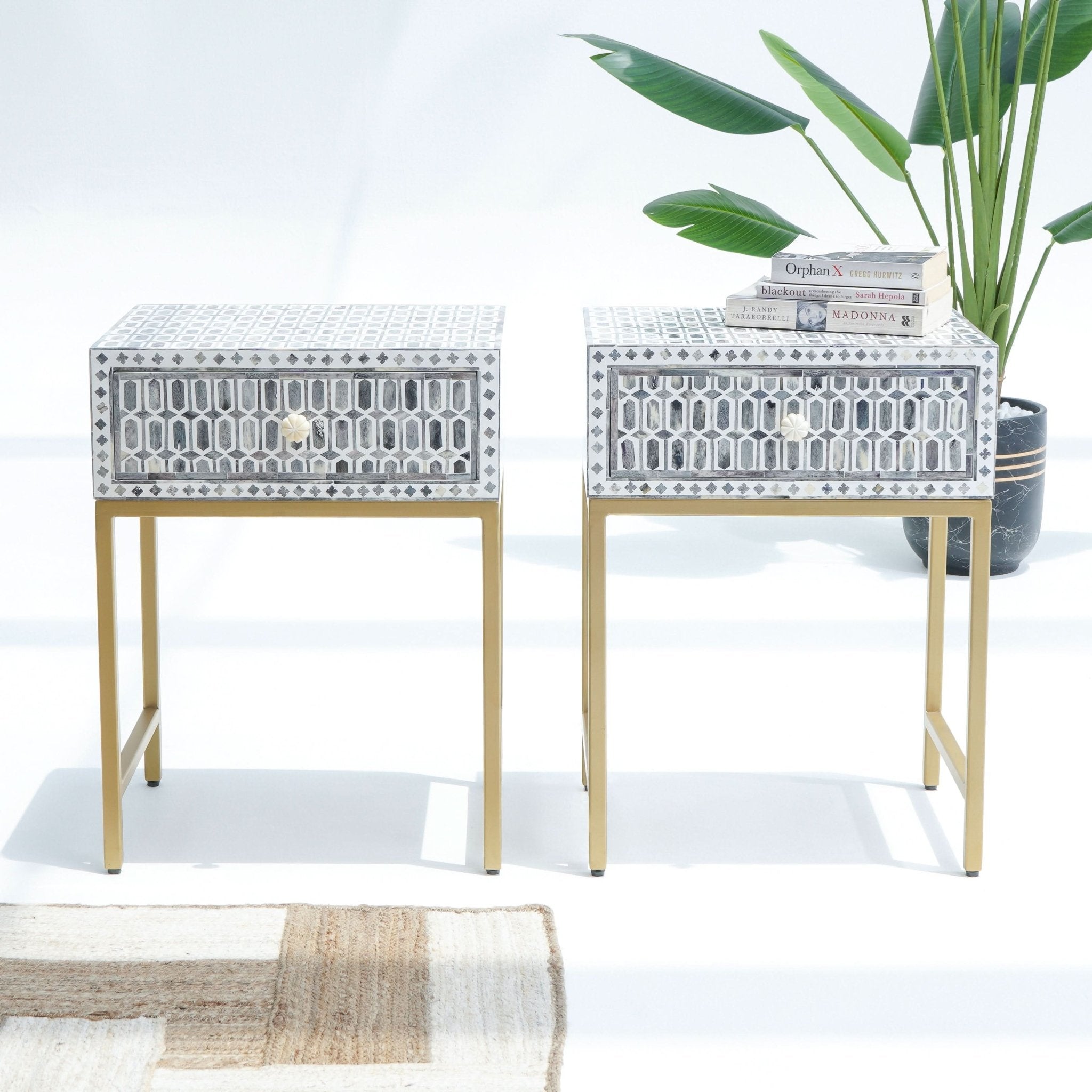 Inlay Light Grey Bedside Table - Art and craft furniture