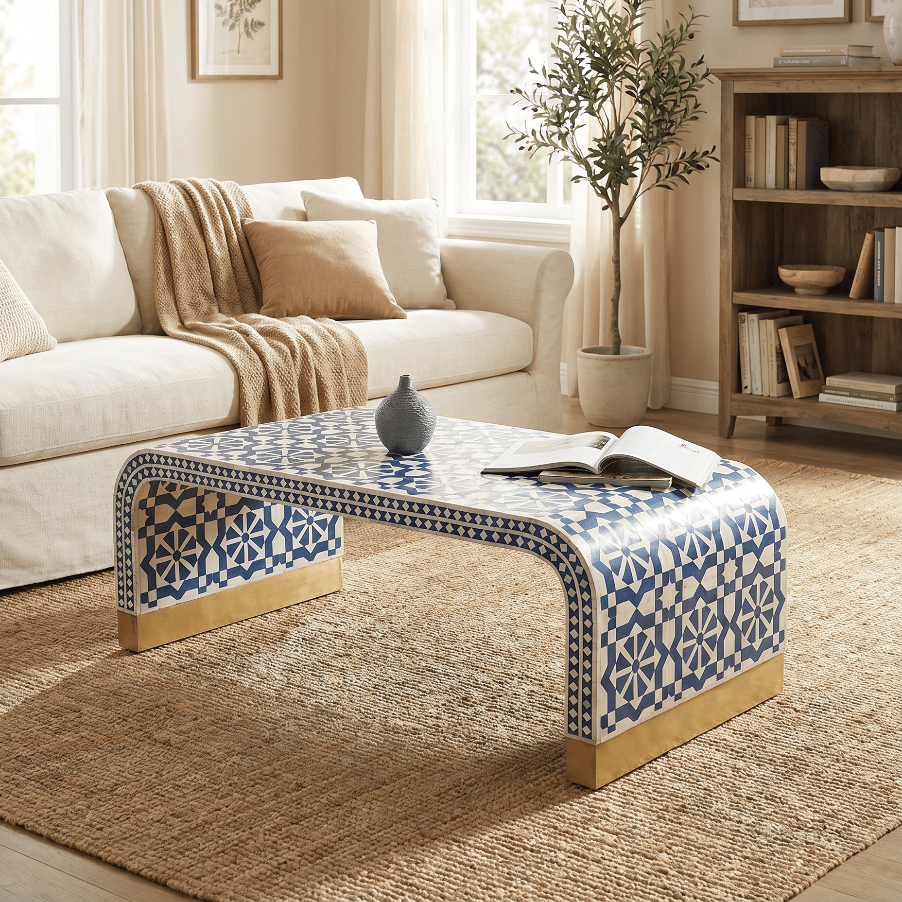 INLAY SQUARE BLUE COFFEE TABLE - Art and craft furniture