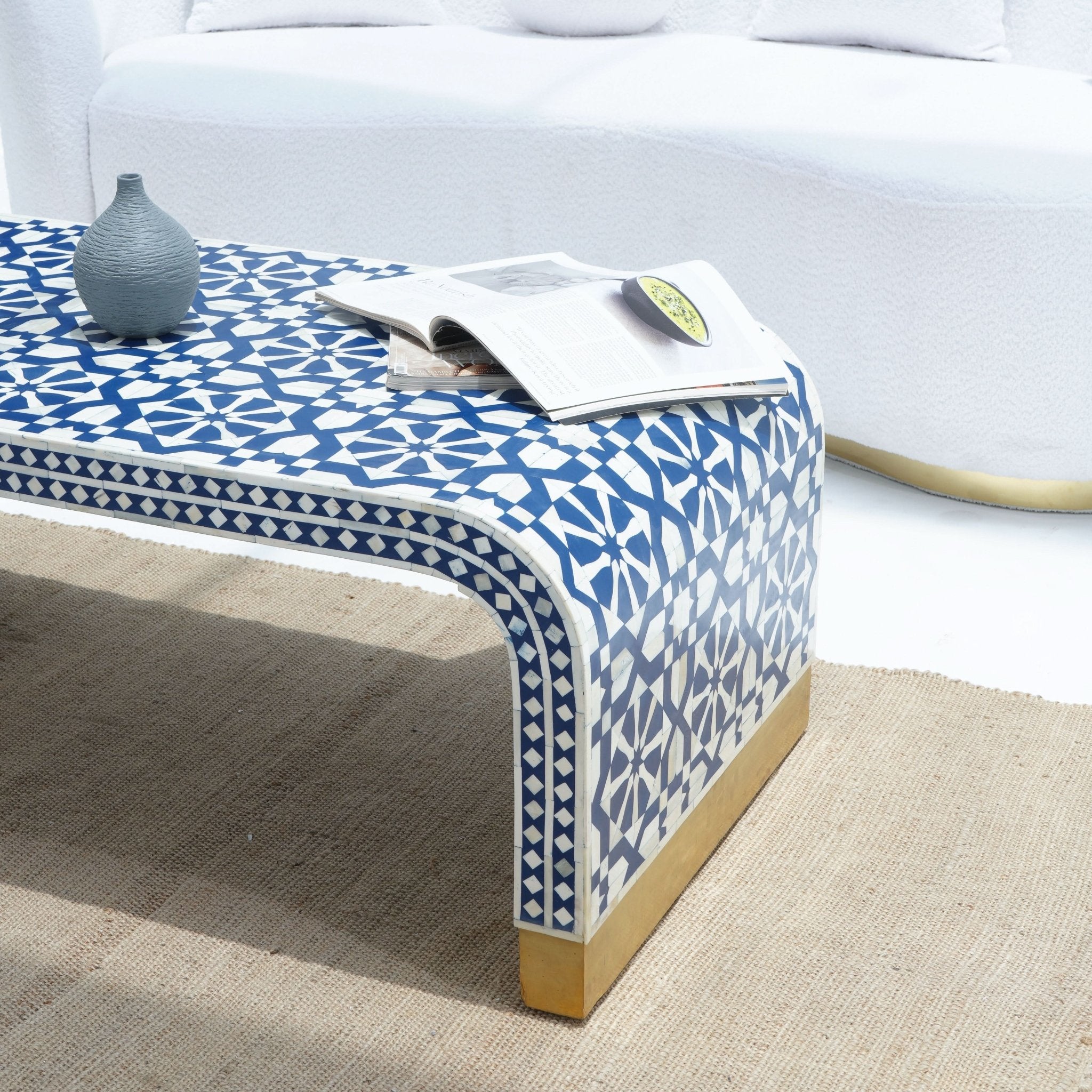 INLAY SQUARE BLUE COFFEE TABLE - Art and craft furniture