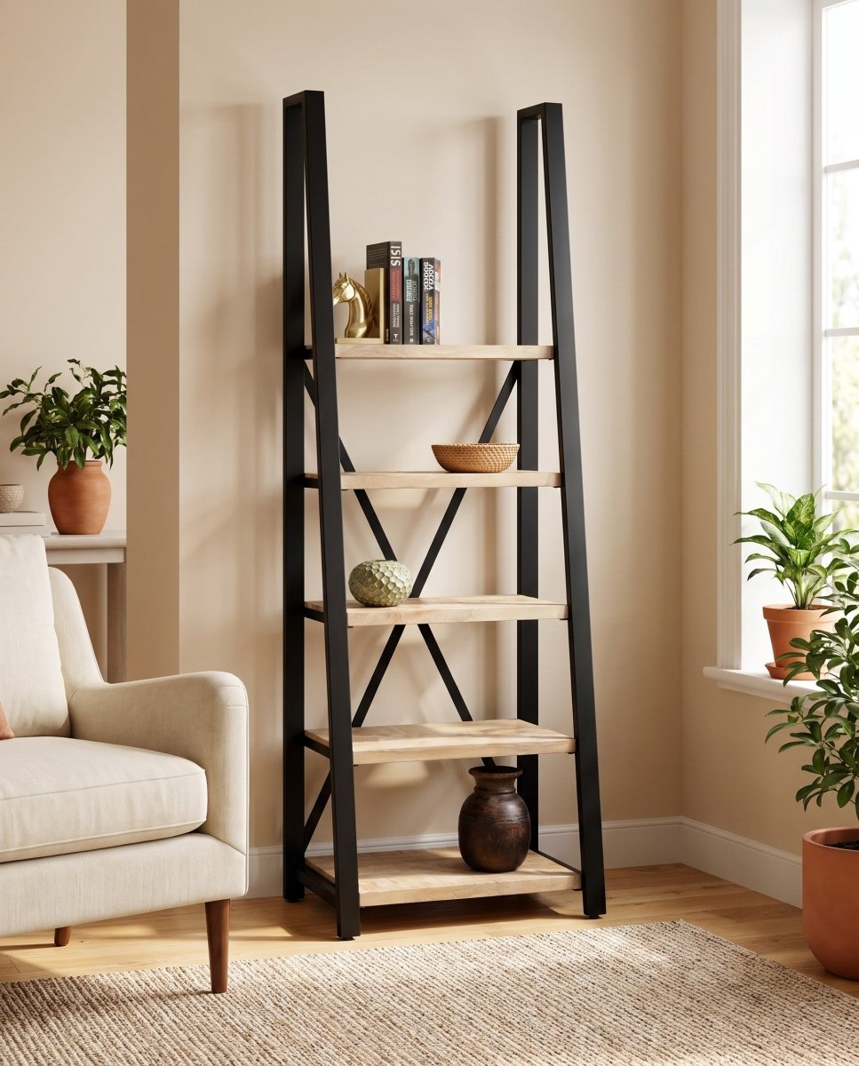 Ironix Black Metal Open Bookshelf - Art and craft furniture