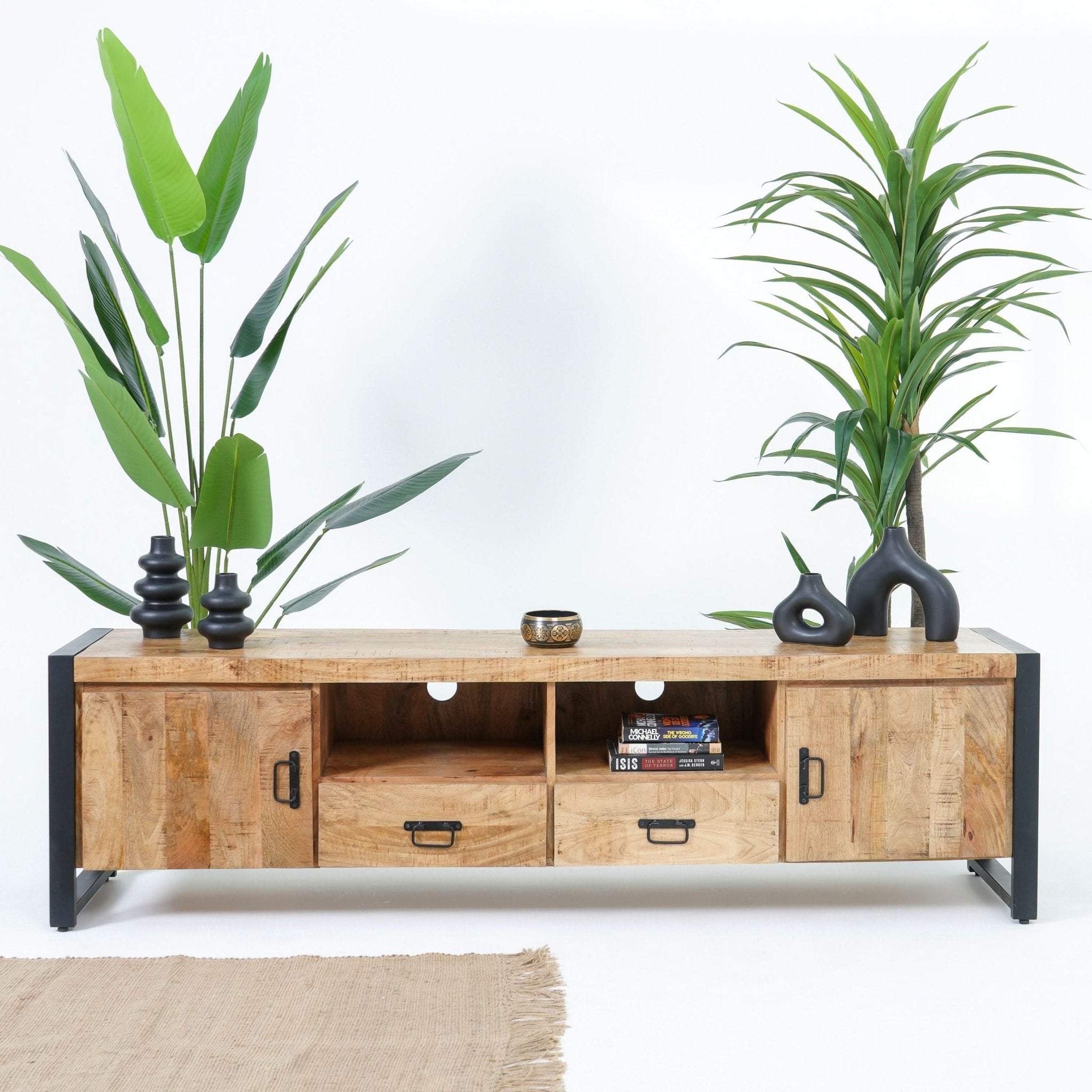 IRONIX INDUSTRIAL MANGO WOOD TV STAND - Art and craft furniture