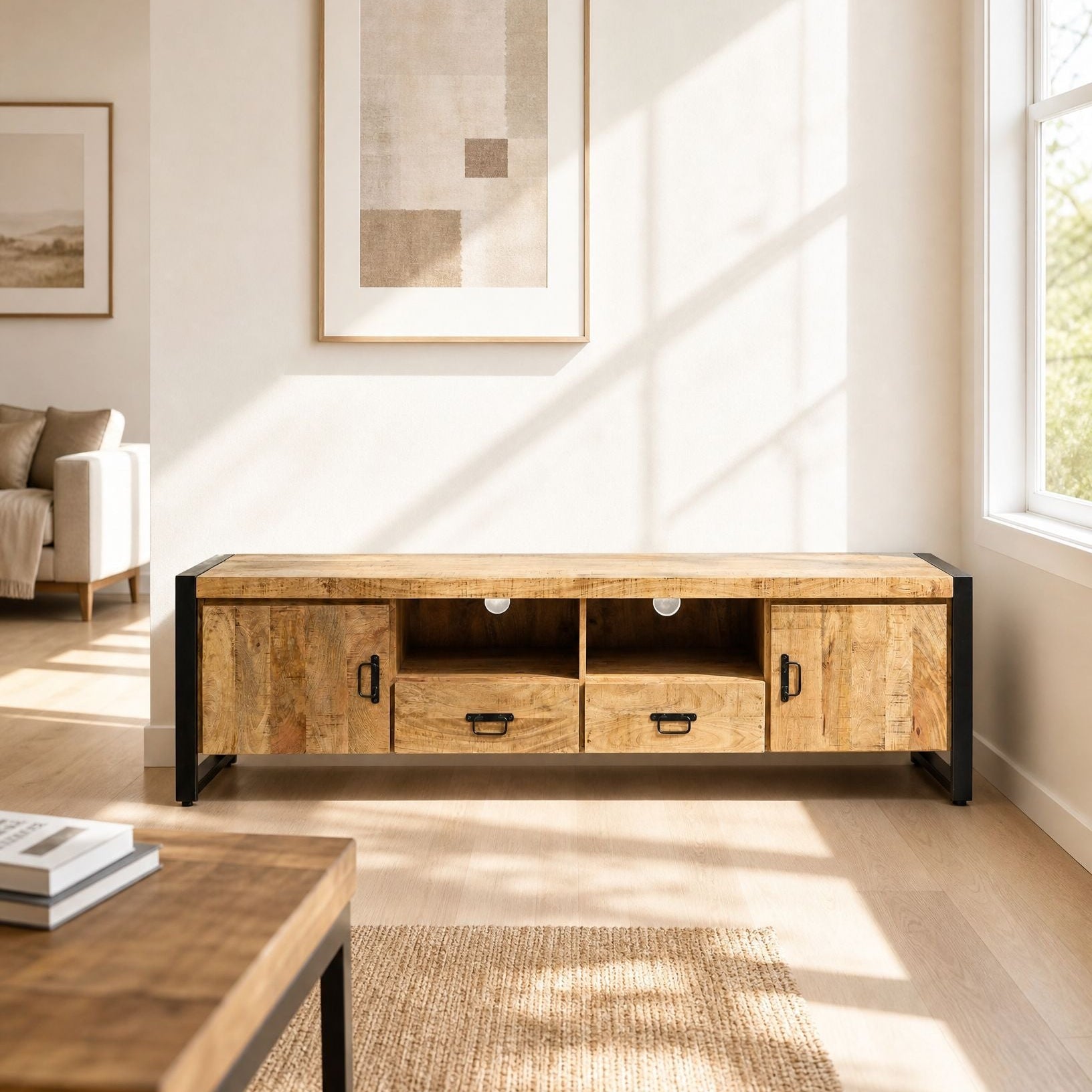 Ironix Industrial Mango Wood TV Stand - Art and craft furniture