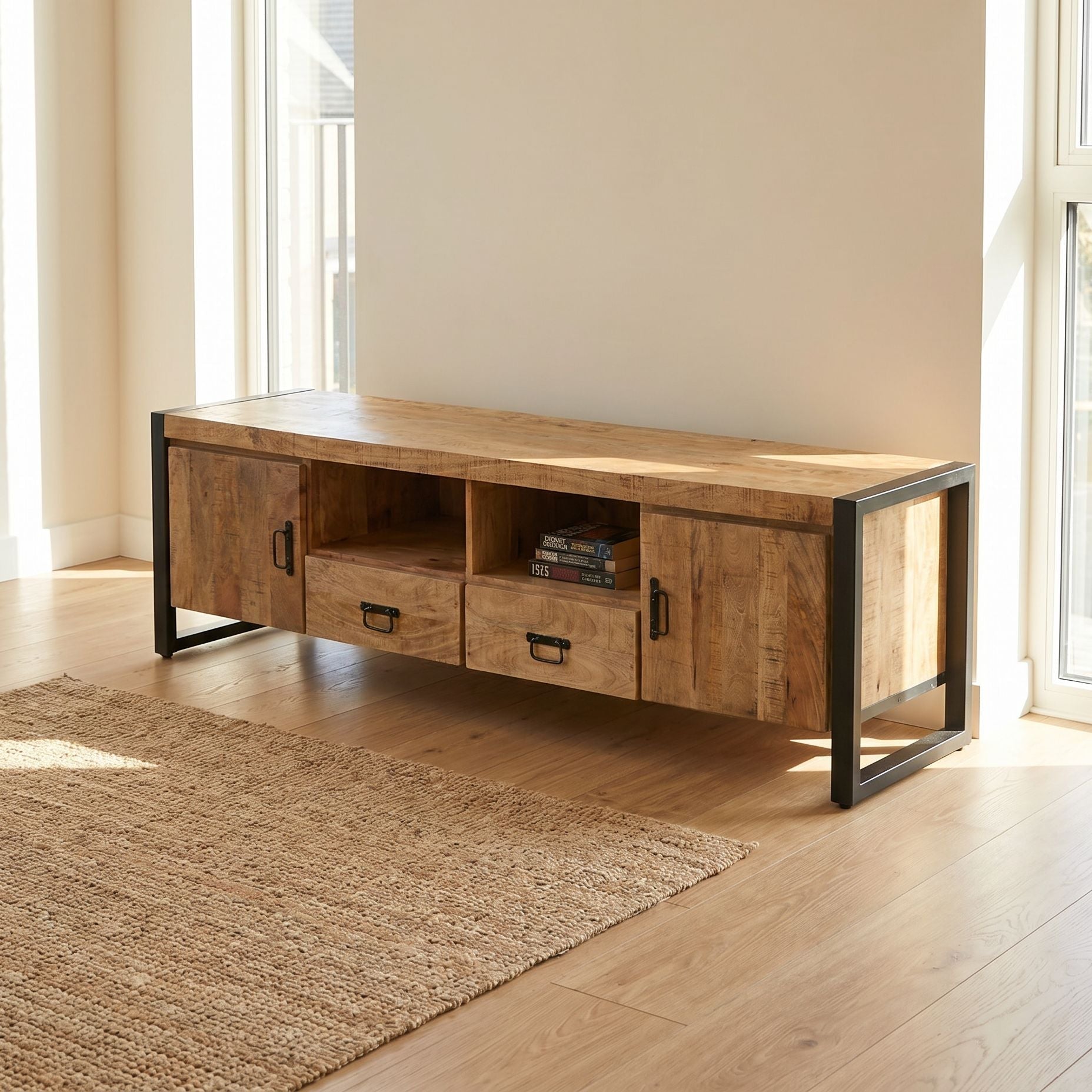 Ironix Industrial Mango Wood TV Stand - Art and craft furniture