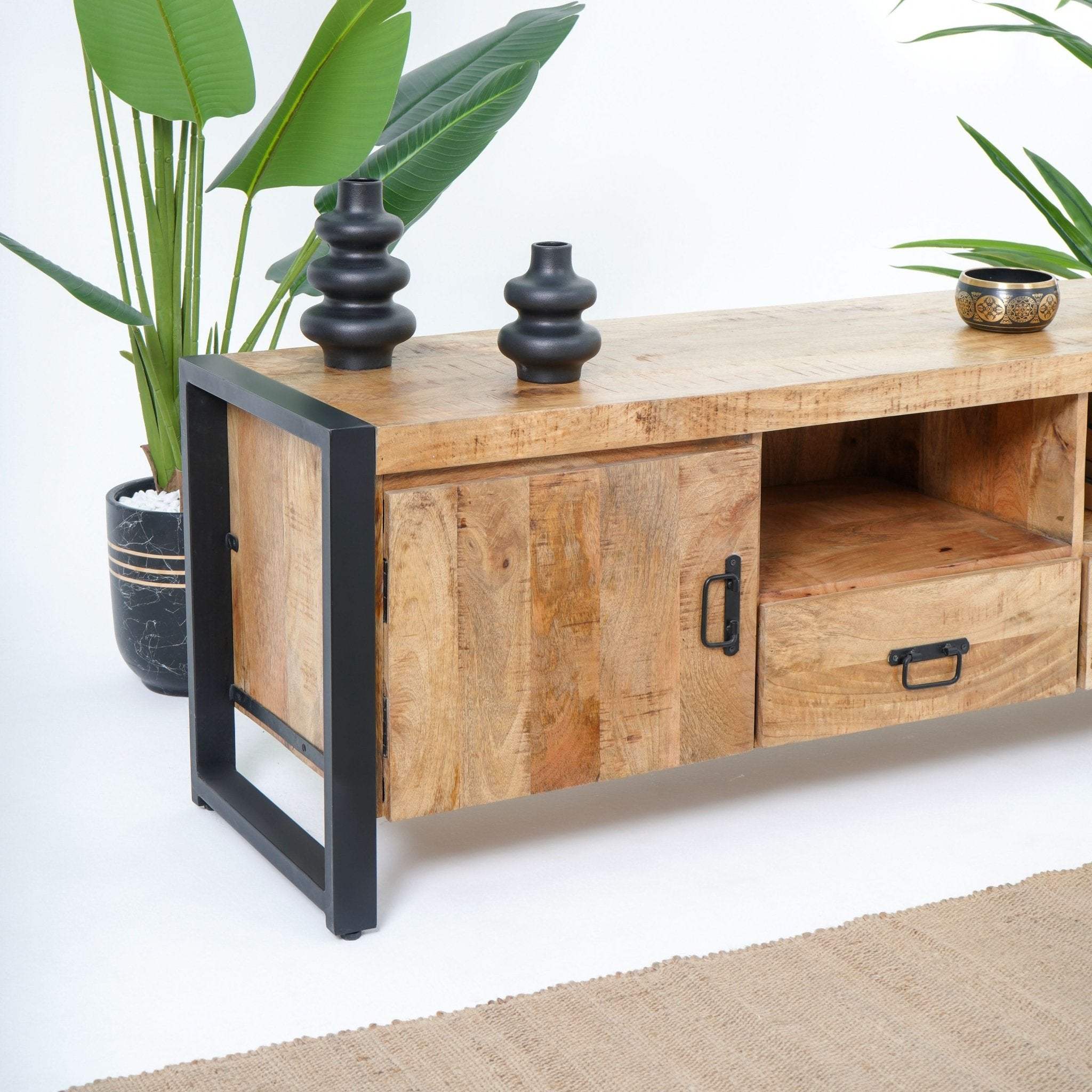 IRONIX INDUSTRIAL MANGO WOOD TV STAND - Art and craft furniture