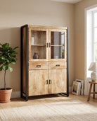 Ironix Wooden Two Glass Door Cabinet - Art and craft furniture