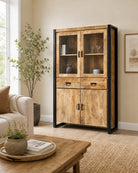 Ironix Wooden Two Glass Door Cabinet - Art and craft furniture