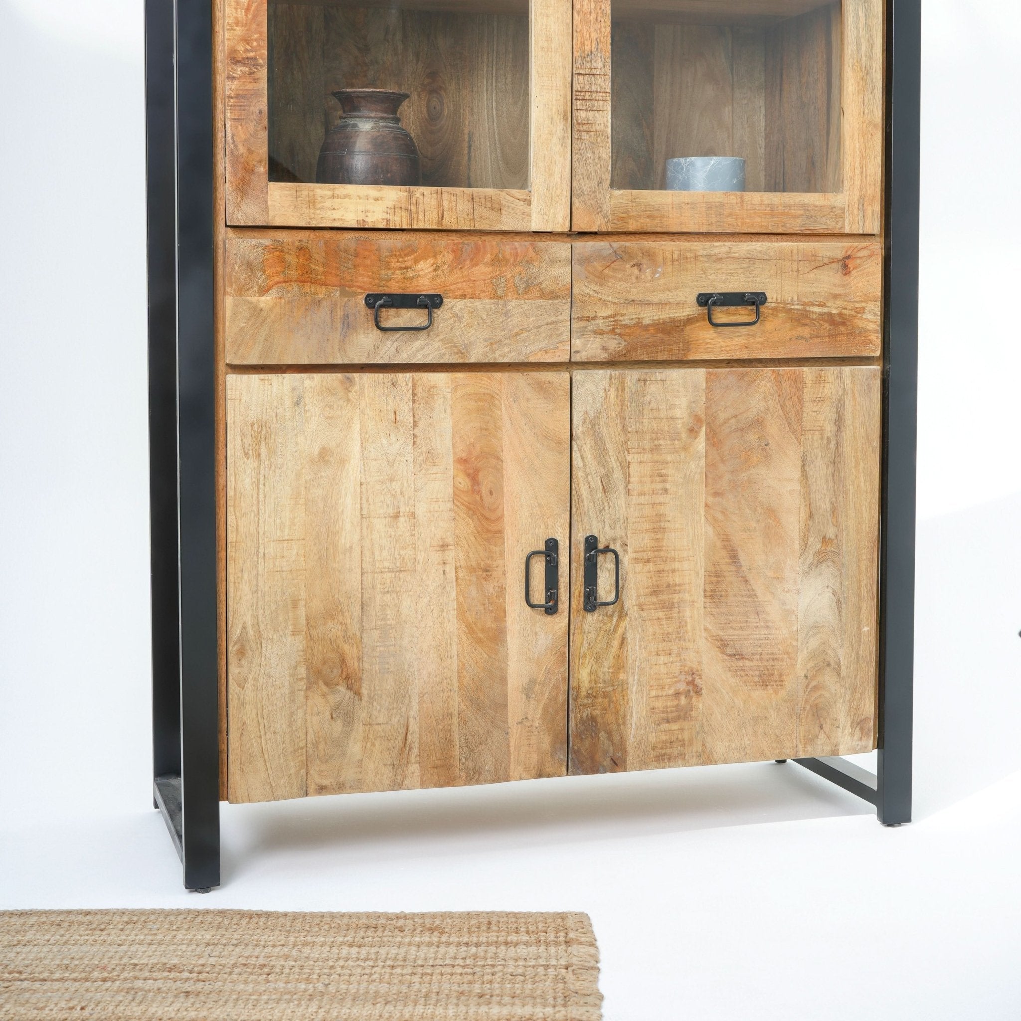 IRONIX WOODEN TWO GLASS DOOR CABINET - Art and craft furniture